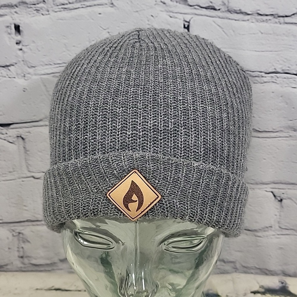 Decky Beanie Cap Unisex One Size Gray Ribbed Stretch Knit Warm Ski Cap